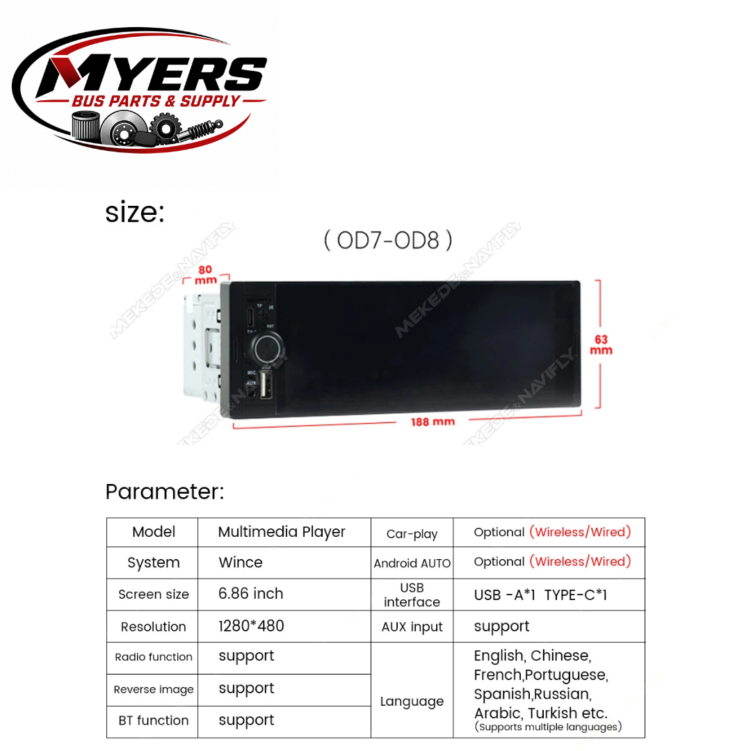 Myers Bus Parts Bluetooth car stereo with hands free calling