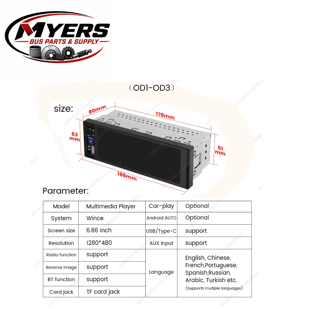 Myers Bus Parts Android Auto touchscreen multimedia player