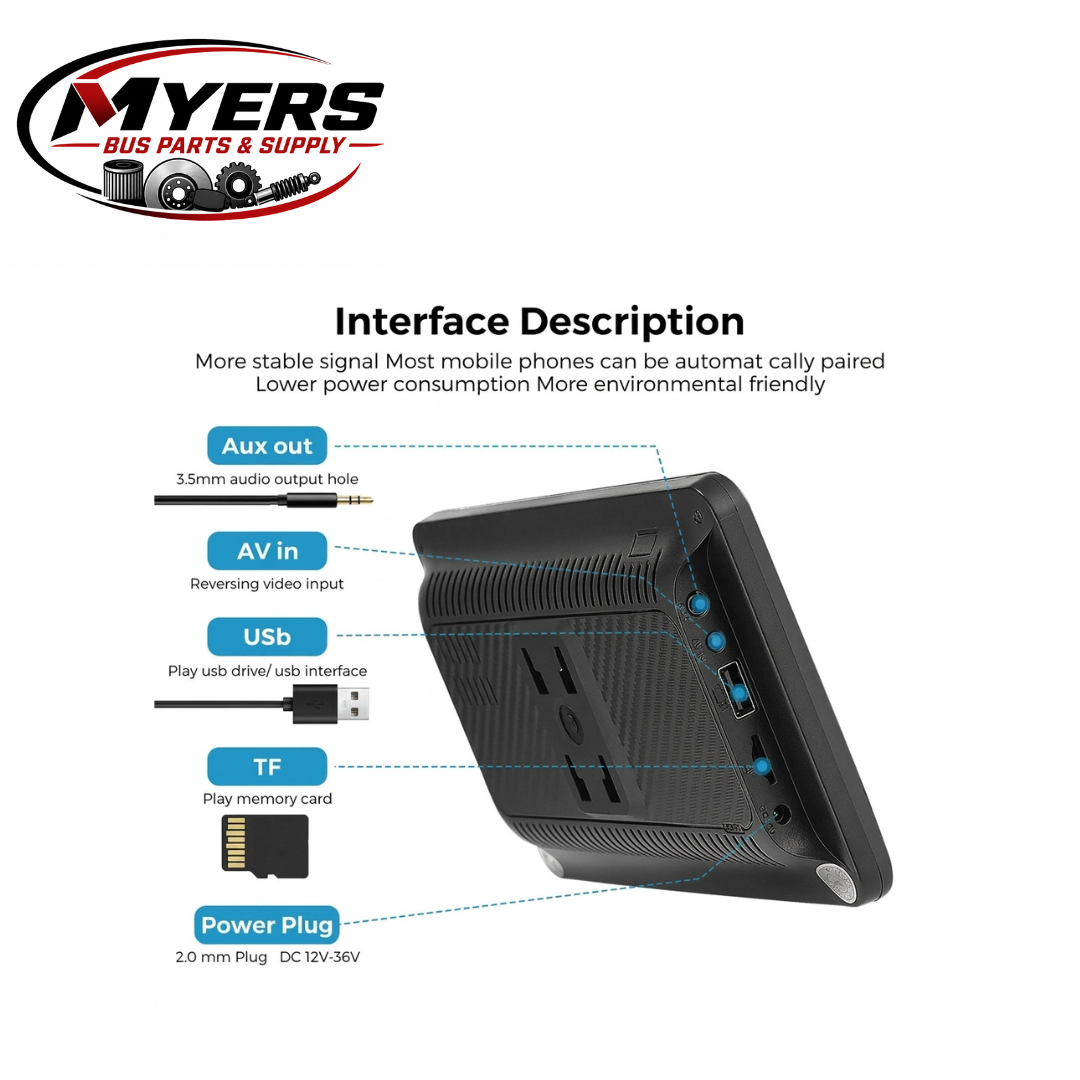Myers Bus Parts portable infotainment display for vehicles